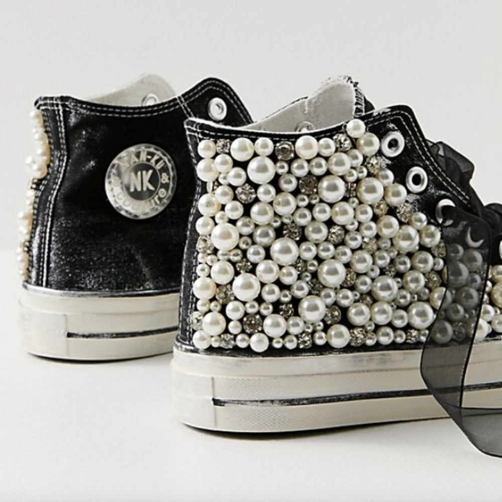 Pearl Crush Hi Top Sneakers by Nan-Ku at Free People in Black